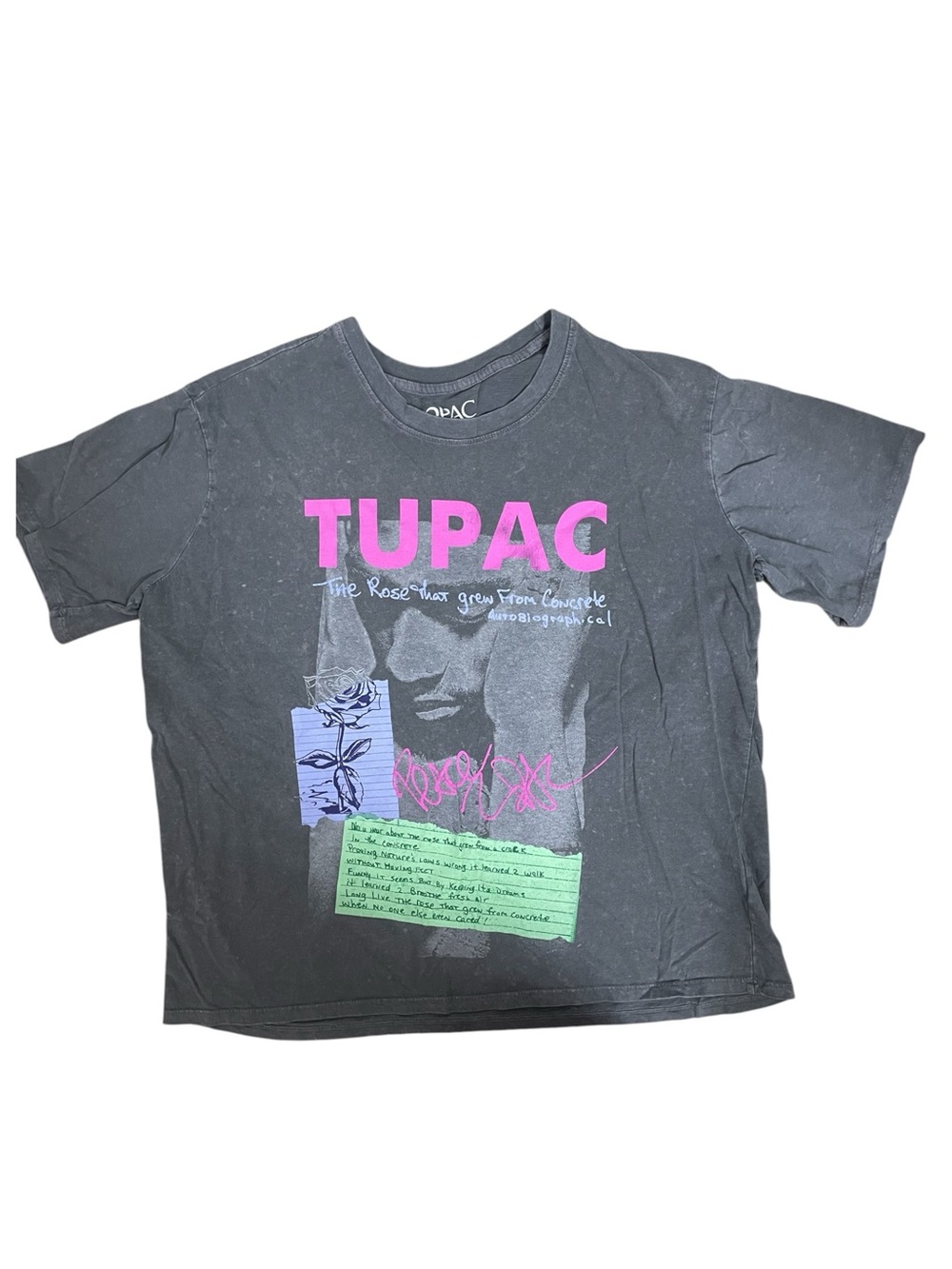 2Pac Tupac Shakur Double Sided Graphic T-Shirt Bravado Rose Concrete XXL
